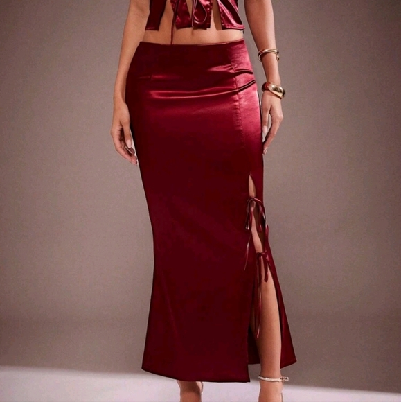 Women's Elegant Solid Color Side Tie Skirt, Autumn